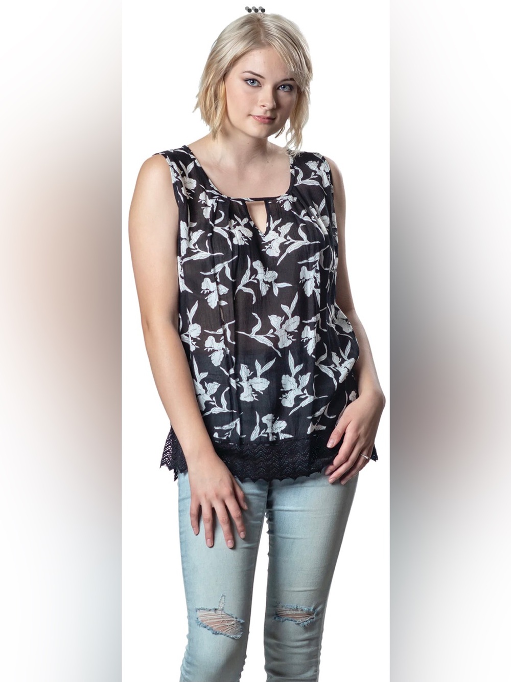 Papa Vancouver Printed Lace Trim Tank Top